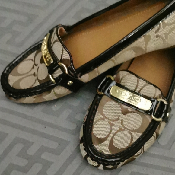 Coach Signature Canvas Brown & Beige Logo Moccasin Loafers - Picture 3 of 4